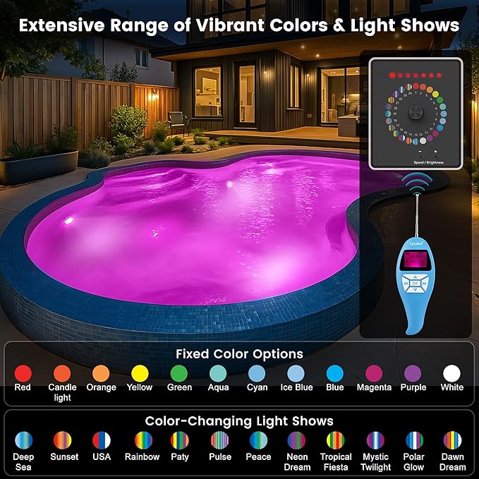 LyLmLe Pool Light for Inground Pools, 35W 12V RGBW LED Multicolor Inground Pool Light 12 Color Lights Show & 12 Fixed Color, Underwater Lights with Transformer & Controller for 10" Niche, 50ft Cord