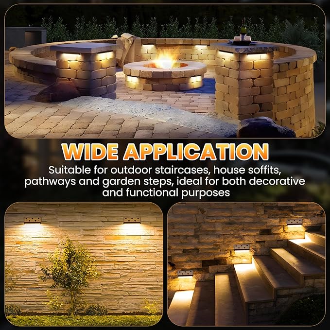 ZZXX 8 Inch Retaining Wall Lights 5W LED Hardscape Lighting 2700K 12-24V Low Voltage Step Light with Photocell Sensor IP68 Waterproof Paver Lights Outdoor for Deck Fence Patio Walls Stairs,12 Pack