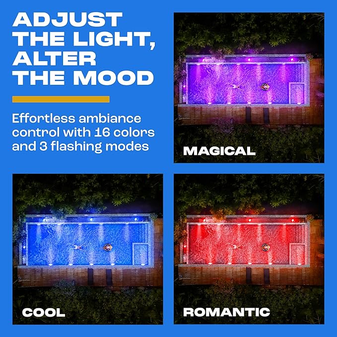 Yankee Submersible Pool Lights, Waterproof 15 Submersible LED Underwater Lights with Remote, 16 Colors, 3 Flash Modes, Timer, w/Suction Cups, Magnet, for Inground Pool (4 pcs)
