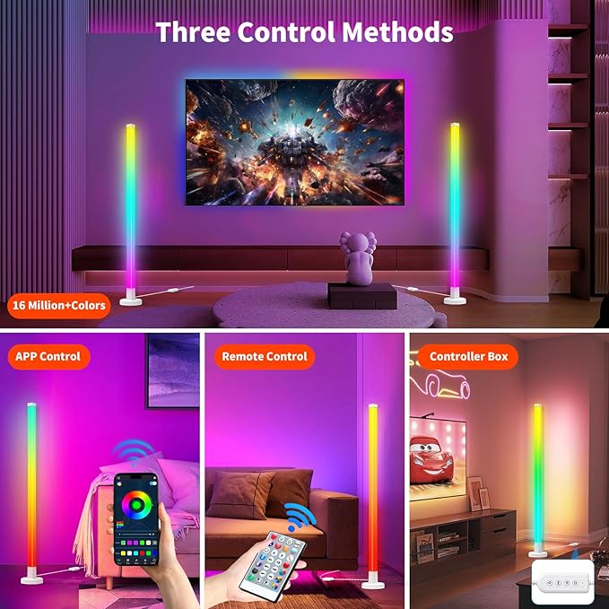 Smart RGB LED Corner Floor Lamp,16 Million DIY Colors & 200+ Scene, Music Sync, App & Remote Control,Color Changing Ambient Mood Lighting for Living Room, Bedroom, Gaming Room
