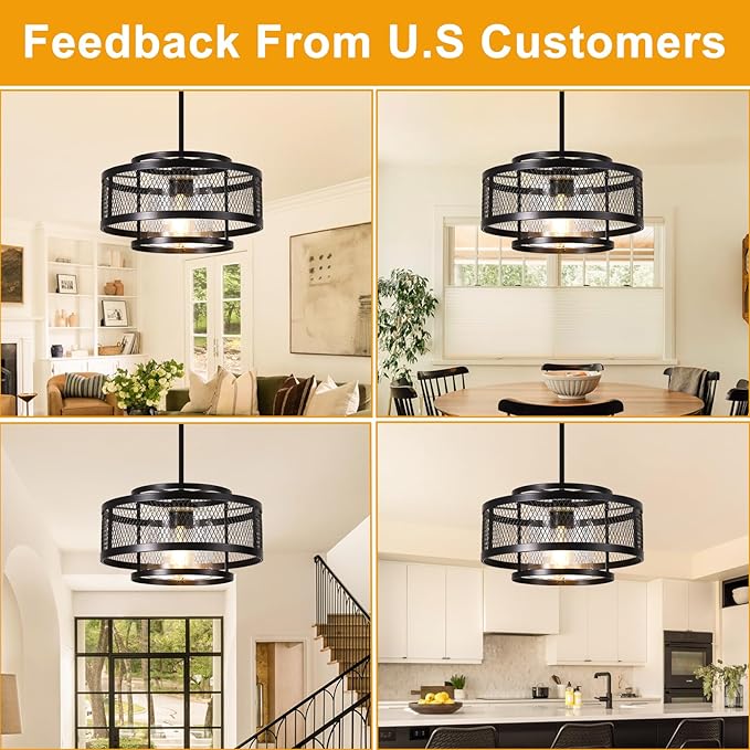 13" Modern Pendant Lights Kitchen Island, Matte Black Pendant Light Fixtures with Clear Glass Shade, Industrial Farmhouse Hanging Pendant Lights for Kitchen Island Dining Room Bedroom Hallway Entryway