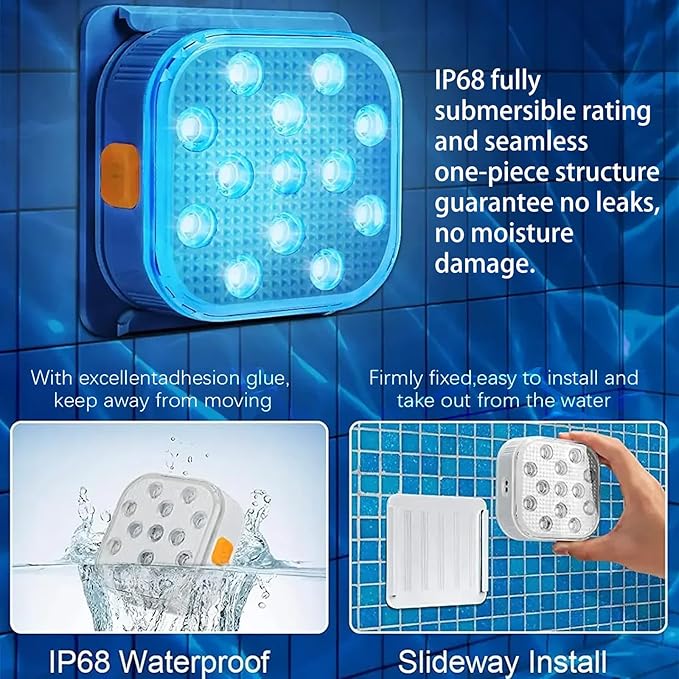 Pool Lights, Rechargeable Submersible Pool LED Lights with Remote Timer Off,IP68 RGB Waterproof Pool Decor Light 16 Colors for Above Ground Inground Pool, Bath, Party,4 Pack