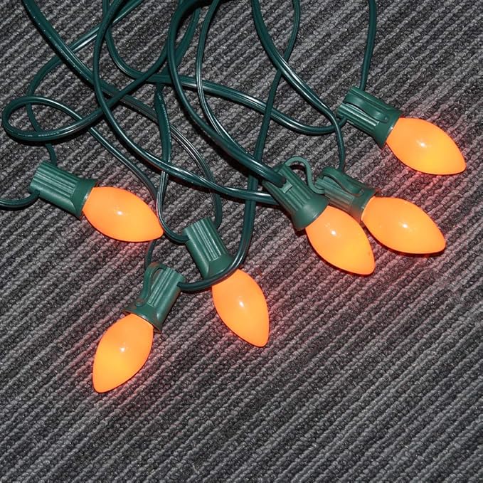 GOOTHY 25 Pack C7 Halloween Replacement Light Bulbs, Orange Ceramic Christmas Lights for Halloween Outdoor Patio Indoor Xmas String Lights, C7/E12 Candelabra Base, 5 Watt, Orange