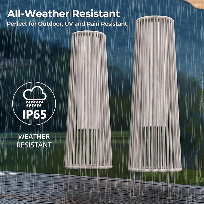 Grand patio Outdoor Floor Solar Light 2-Pack, Wicker Solar Patio Lamp Waterproof Outside Deck Lamp for Porch, Yard, Garden, Lawn Decorations - White, Gordes 2 PCS