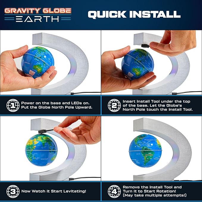 USA Toyz Gravity Globe Earth Ball and C Frame Set - Magnetic Levitating Lamp with Multicolor LED Lights, Spinning Rotating Floating Globe for Desk, Stand Compatible Gravity Planets