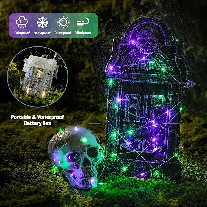 JMEXSUSS Copper String Lights, Purple and Green, 2 Packs, Total 66ft 200 LEDs