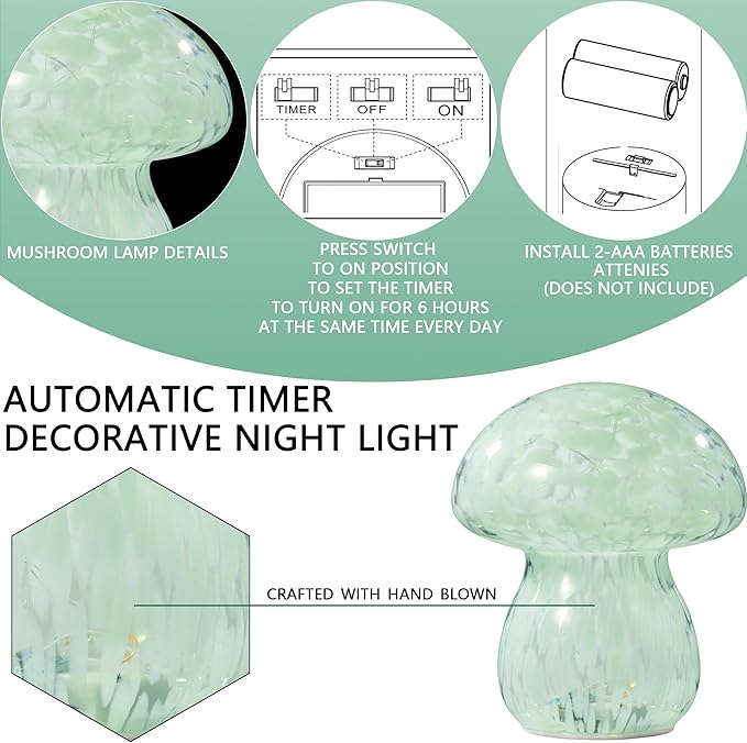 Mushroom Table Lamp, Small Bedside Table Lamp, 6.1 inches, Mushroom Decoration Cute Mini Atmosphere Lamp Home Decoration, Suitable for Bedroom, Living Room, Children's Room-Light Green