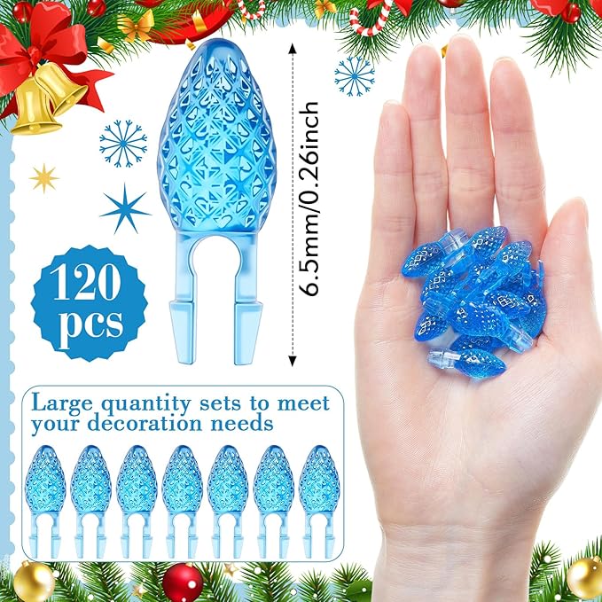 Boao 120 Pcs Ceramic Christmas Tree Replacement Lights Clear Plastic Flame Peg Bulbs Accessories for Ceramic Christmas Trees and DIY Projects(Blue,Medium)