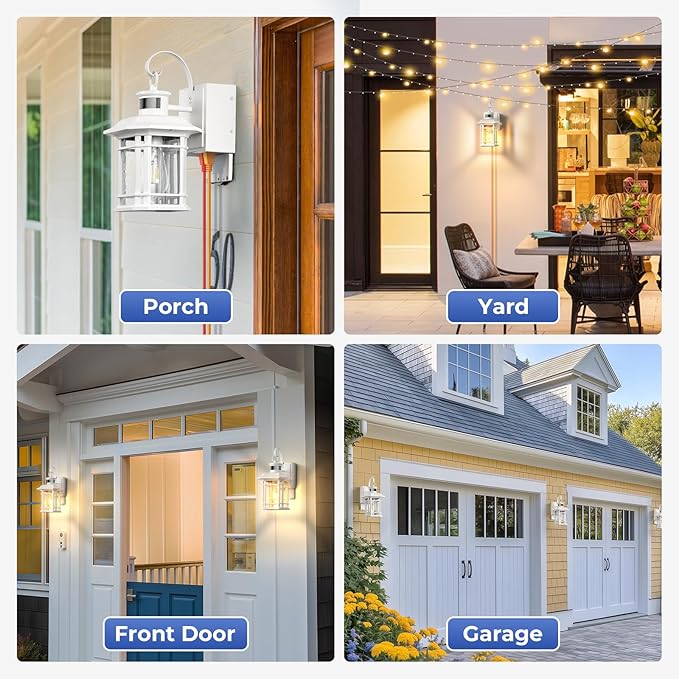 White Outside Lights for House with GFCI Outlet, 3 Modes Motion Sensor Porch Light with Outlet, Aluminum Dusk to Dawn Exterior Lighting Fixtures, for House, Porch, Garage