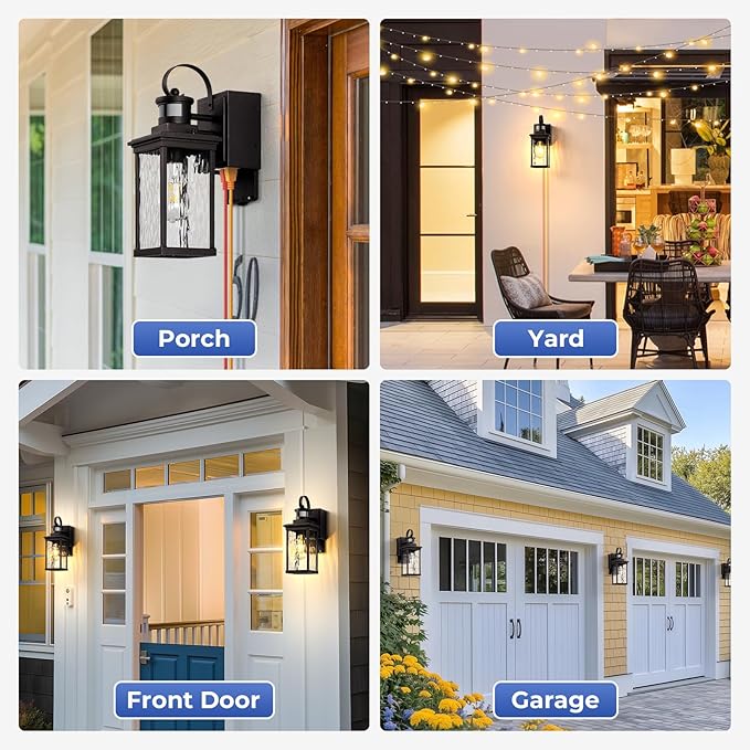 Porch Lights Outdoor with GFCI Outlet, Oil Rubbed Bronze Motion Sensor Exterior Lighting Fixtures Wall Mount for House, 100% Aluminum Farmhouse Outdoor Wall Sconce Lantern for Garage, Patio