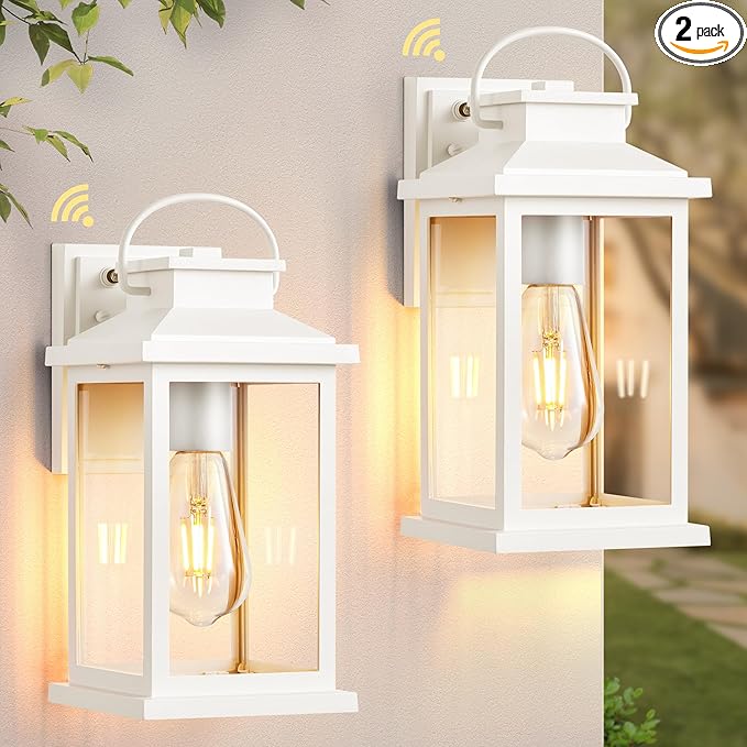 VIANIS White Exterior Garage Lighting Fixtures Wall Mount, 2 Pack Dusk to Dawn Sensor Outdoor Wall Lights for Porch, Modern Outside Lights for House, Outdoor Wall Sconces Lantern for Patio, Coach