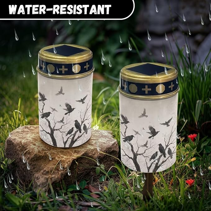 Crow Prayer Cemetery Solar Lights for Grave Cemetery Decor Candle Lamp Corss Sunflower Grave Solar Lights Halloween Decorations
