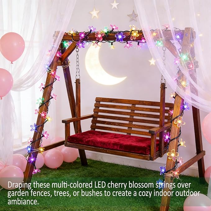 Easter Pastel Flower String Lights Indoor Bedroom Decorations, 33ft 100 LED USB Plug-in Fairy Cute Cherry Blossom Froal Lamp for Patio, Garden Party, Christmas, Birthday Decor (Multicolored)