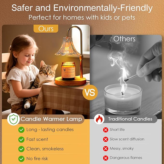 Candle Warmer Lamp with Timer: Valentine Gifts for Women Mom, Adjustable Height, 3 Timing Mode, 4 Level Dimmable Flower Candle Warmer with 2 Bulbs for House Warming Gifts Room Decor