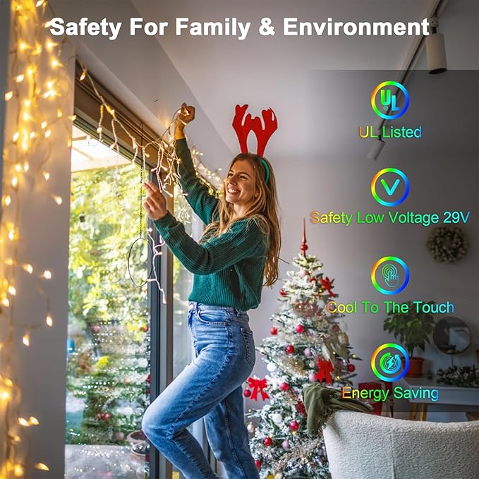 60FT 612 LED Outdoor Christmas Lights - 136 Ice Drops, 12 Pro Modes with Timer Memory & Brightness, Waterproof Hanging Ice String Light for Holiday Wedding Garden Fence House Decor (Warm White)
