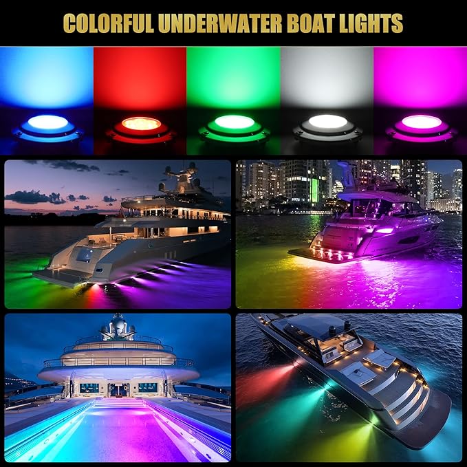 Goldlife 6,000LM Marine Underwater LED Light for Boat, B4-1 RGBW w/RF Remoter, 4.3" 60W DC10-30V 6LED, Dimmable Color-Changing IP68 Submersible Yacht Transom Pontoon Light Surface Mount 316 Stainless