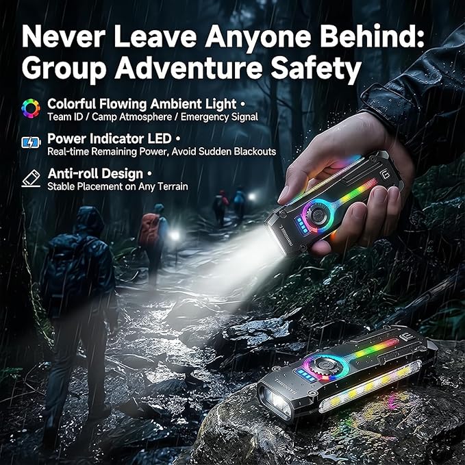 HAUSBELL Flat EDC Flashlight 1800 High Lumens, Stainless Steel Rechargeable Pocket Light with UV Blacklight, Red Light for Cats, Arrow-Shaped RGB Beacon, Magnetic Work Light, USB-C Stepless Dimming