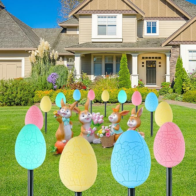 12 Packs Jumbo Solar Giant Easter Egg Lights, large Eggs Pathway Lights for Garden-8-Auto- Modes Waterproof LED Outdoor Decor with Stakes, Auto On, IP65 Weatherproof, Party Lawn Decorations for Easter