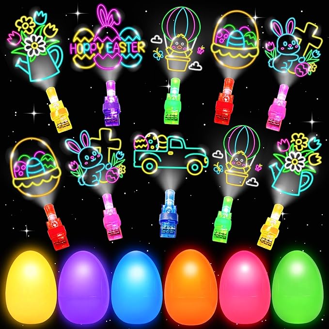 24 Pack Easter Eggs Fillers with Finger Lights, Easter Party Favors Light Up Toys for Kids Boys Girls Easter Egg Fillers Easter Hunt Filling Treats Easter Basket Stuffers