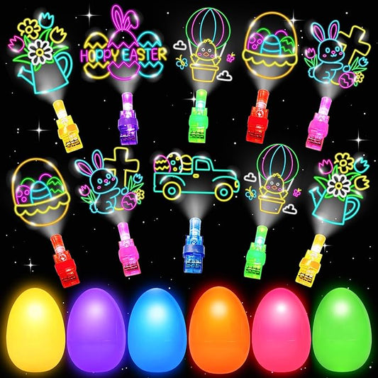 24 Pack Easter Eggs Fillers with Finger Lights, Easter Party Favors Light Up Toys for Kids Boys Girls Easter Egg Fillers Easter Hunt Filling Treats Easter Basket Stuffers