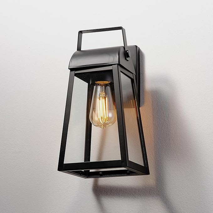 GLOBE Electric 60000029 1-Light Outdoor Wall Sconce, Matte Black, Clear Glass Shade, Porch Light, Wall Lights for Living Room, Patio Décor, Apartment Essentials, Outside House Lights