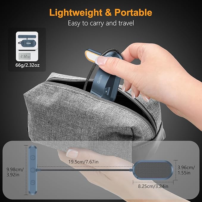 Gritin Rechargeable Book Light for Reading in Bed with 19 LED &Memory Function-Eye Caring 3 Color Temperatures,5 Brightness Levels,90 Hrs Runtime Flexible Goose Neck Clip on Light-Aquamarine