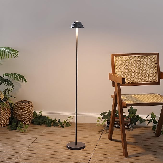 Eyely EYL7168C Jenny 44" Modern Minimalist Indoor/Outdoor Iron Pleated Shade Rechargeable/Cordless Dimmable Integrated LED Floor Lamp, Grey