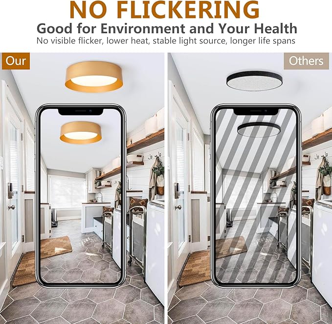 Bargeni Flush Mount Ceiling Light, 16.5 inch LED Ceiling Light Fixture, Polished Gold Finish, Dimmable/3000K/18W, Outdoor Flush Mount Lighting Fixture