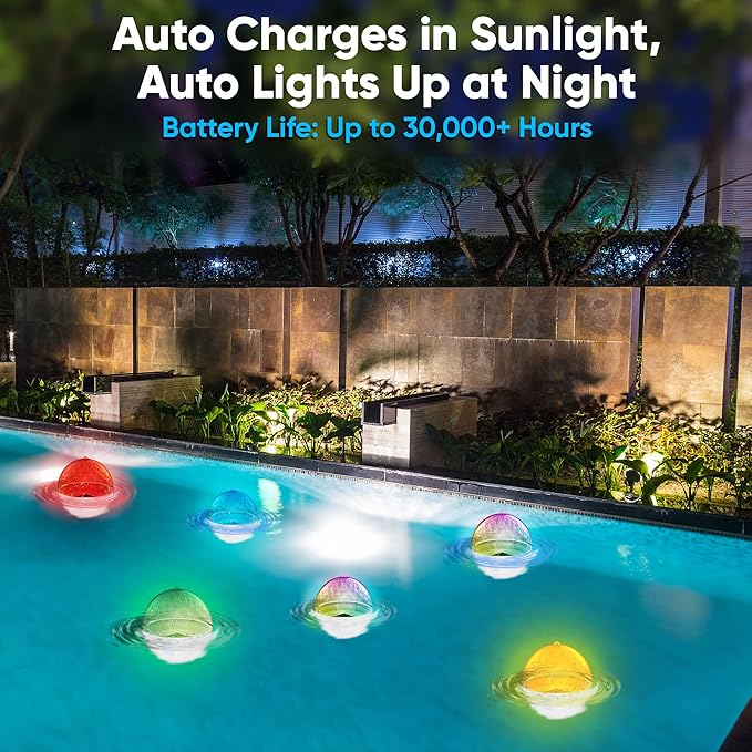 Pyle Floating Pool Lights - Solar Pool Light with 3 Color Changing Lights - Waterproof IP68, Rechargeable Color Changing LED Night Light, Party Décor for Swimming Pool, Indoor & Outdoor