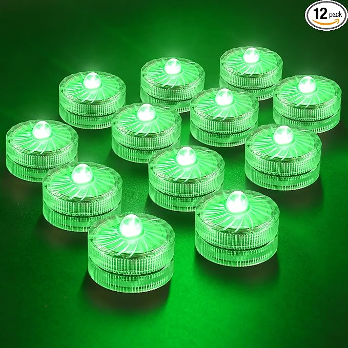 HL Submersible LED Light,Green Small LED Light,100 Hours Waterproof Flameless Led Lights Battery Powered for Wedding Home Vase Festival Party Decoration 12pcs (Built-in 24 Batteries)