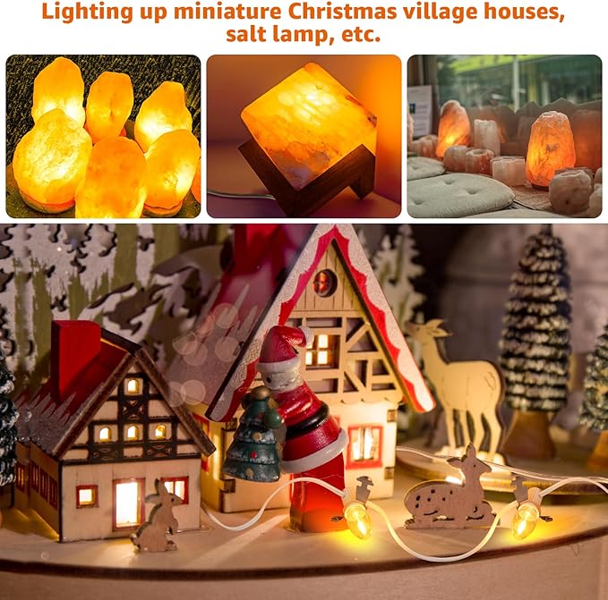 Christmas Village Lights with 10 Led Light Bulb, Snow Village Lights C7 with Clips for Christmas Halloween Cabin, for Houses Craft Decoration,Warm White