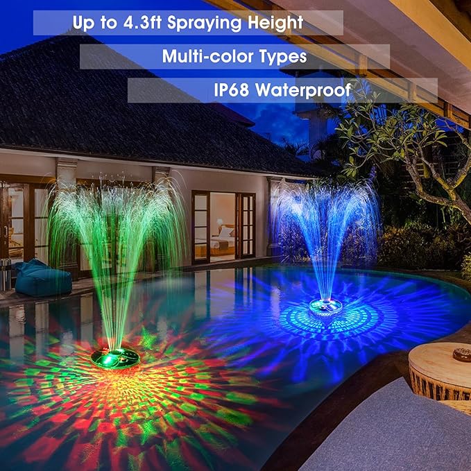 Pool Fountain with Remote,Floating Pool Fountain with Lights Show,Above Ground Pool Water Fountains Pump with Anchor, Floating Swimming Pool Fountains for Inground Pool,Pond -1PC(White)