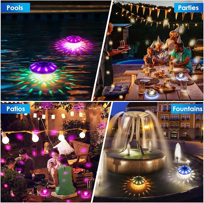 Floating Pool Lights, Pool Lights with 6 Dynamic Lighting Effects, IP68 Waterproof Underwater Light That Float, Rechargeable RGB Upper and Lower Color Changing Light for Inground Pool-6PACK