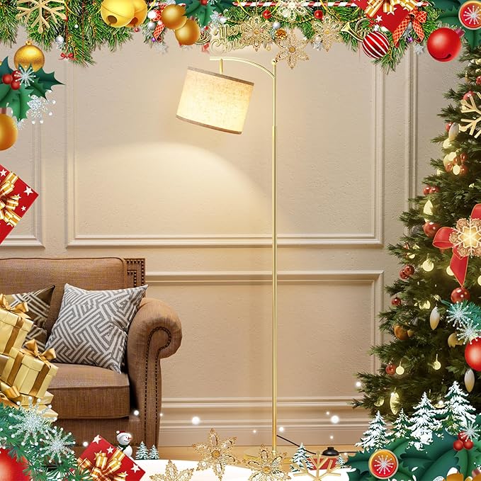 Ambimall 60" Floor Lamps with Remote Control & Bulb, Colors Temperature & Brightness Adjustable, Beige Shade & Gold Pole