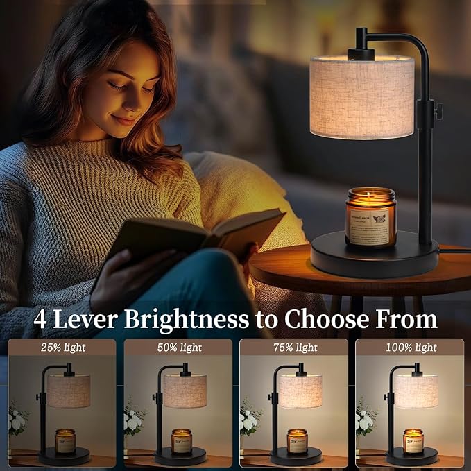 Candle Warmer Lamp, Candle Lamp Warmer with Timer Adjustable Height Wax Warmer Lamp for Jar Candles, Birthday Gifts for Women House Warming Gifts (Black Linen)