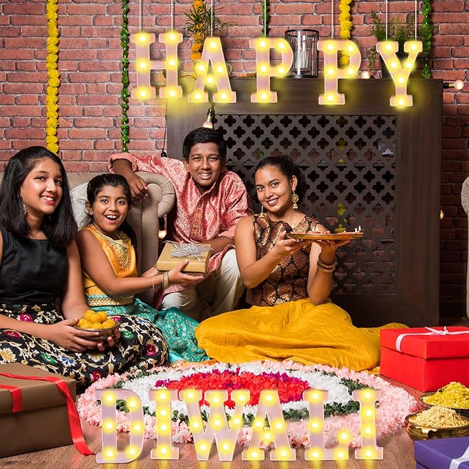 11 Pcs Happy Diwali Large LED Letter Sign LED Lights Battery Powered Table Decoration for Diwali Party Decorations