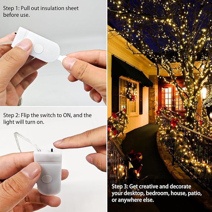VOOKRY 32 Pcs Fairy Lights Battery Operated String Lights - 10 ft 30 LEDs Waterproof Copper Wire Mini Firefly Starry Moon Lights for DIY Crafts Wedding Party Bedroom Table Centerpieces Christmas