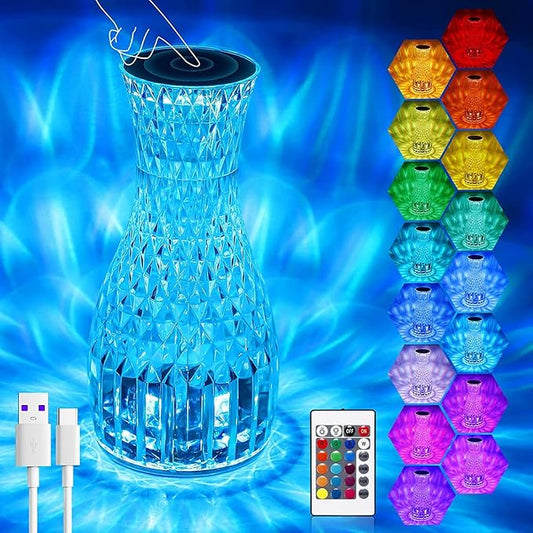 Crystal Lamp, Crystal Table Lamp Rose Crystal Lamp USB Diamond Table Lamp 16 Color Changing Touch Crystal Lamp (H)