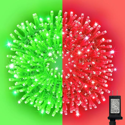 LAMPHOME 99ft Christmas Decorative Mini Lights, 300 LED Transparent Wire Fairy Starry String Light Plug in, 16Lighting Modes for Indoor Outdoor Xmas Tree Wedding Party Decoration (Red and Green)
