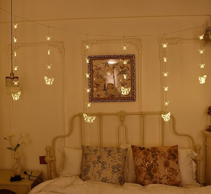 YOLIGHT Butterfly Curtain Lights for Bedroom 9.8ft LED Twinkle Fairy Light with Remote Timer Cute String Lights Wall Décor for Kids Girls Room Bed Canopy Wedding Easter Decoration (Warm White)