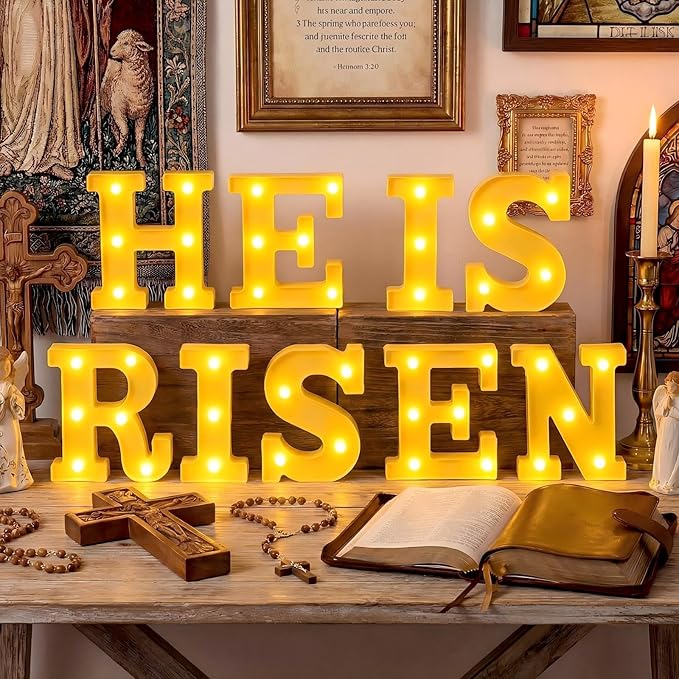 Honoson 9 Pcs He Is Risen Easter Decorations LED Light up Sign 6.42 Inch, Christian Easter Table Decoration Religious LED Lights for Church First Communion Party Supplies