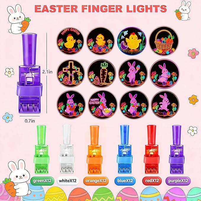 72 Pcs Easter LED Finger Lights for Kids Bunny Egg Party Favors Glow in the Dark Light Up Projector Finger Lights for Birthday Party Goodie Bag Fillers Birthday Easter Basket Stuffers