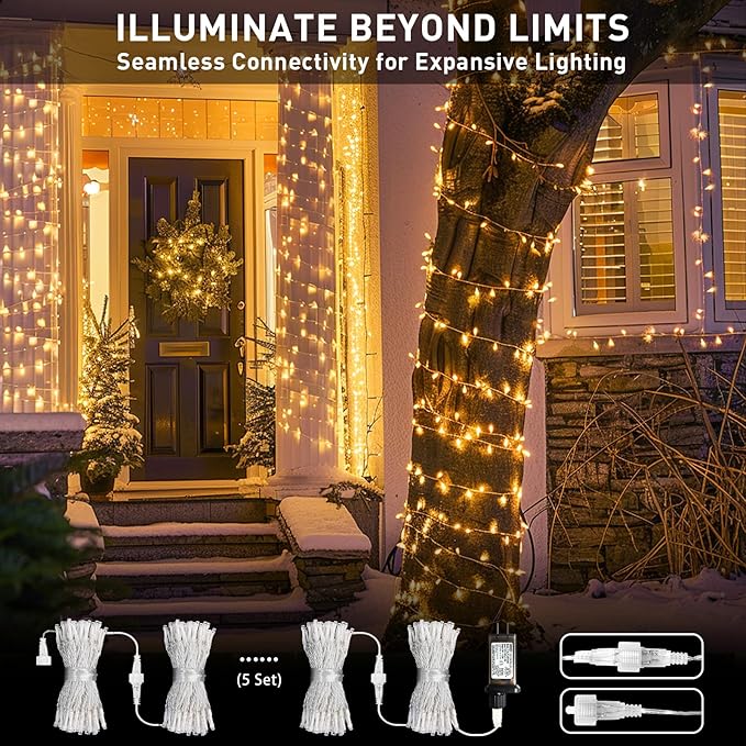 JMEXSUSS 200 LED String Lights Indoor Outdoor Clear Wire, Connectable Warm White Christmas String Lights for Bedroom, 66 Ft Twinkle Fairy Light Plug in for Wedding Home Tree Yard Patio Spring Decor