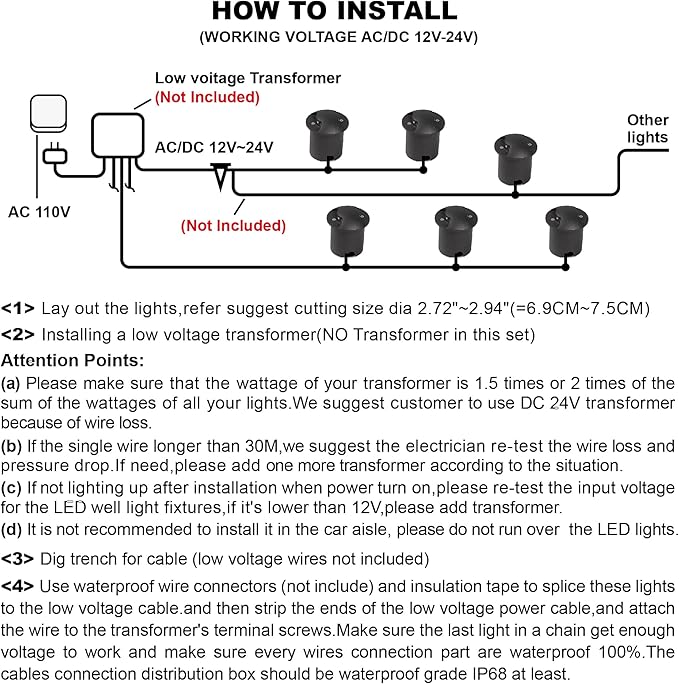 Well Lights Low Voltage Landscape Lighting Outdoor In Ground Lights LED2W Double Sides Lighting AC/DC 12V-24V Warm White Waterproof IP67 Aluminium,4PACKS
