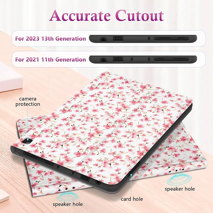 Case for (2023/2021 Released 13th/11th Generation) Fire HD 10/10 Plus, Slim Lightweight Folio Book Cute Auto Wake/Sleep Smart Cover for HD10 Tablet 10.1" (Flower Pink)