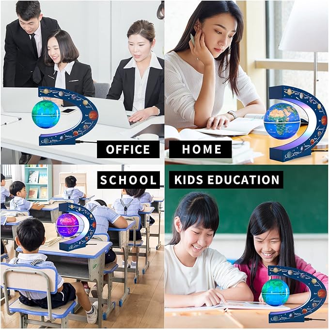 Magnetic Levitation Floating Rotating 3in Globe With Colored Lamp For Men Boss Cool Office Decor Gifts Or Kids Desk Toys,Nine planetary solar systems astronomy educational cosmic earth globe