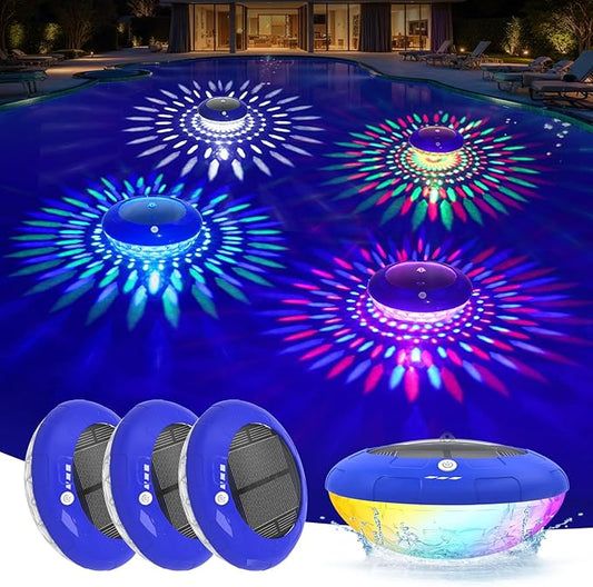 FirstE Solar Floating Pool Lights, RGB Color Changing Pool Floating Light, IP68 Waterproof LED Solar Pool Lights That Float, Hangable Auto ON Off for Above In Ground Pools Wedding Party Decoration (4)