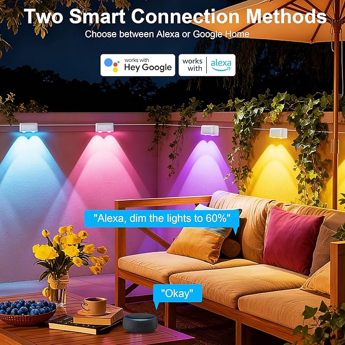 Outdoor Deck Lights, 24 Lights Smart Fence Lights Compatible with Alexa & Google Home, IP65 LED Patio Deck Lighting with Remote, Fence Lighting Music Sync for Patio Yard Garden(157.2ft)