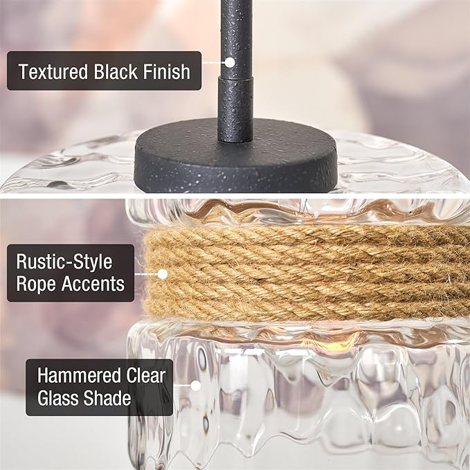 Kira Home Sage 10" Modern Pendant Light + Hammered Glass Shade, Textured Black Finish
