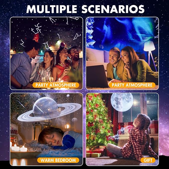 Planet Projector Night Light for Bedroom,Starry Galaxy Light Projector with Bluetooth Speaker,White Noise,Timer,Rechargeable Star Mood Light with 6 Discs for Adults Kids,Party,Gift